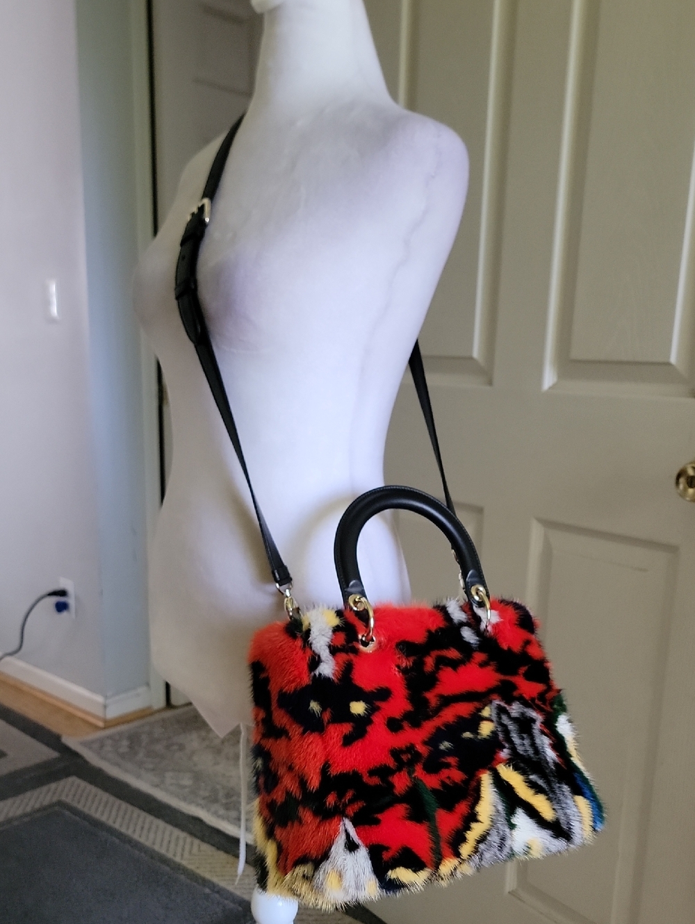 Limited Edition NAMSA LEUBA Dior Art Red and Black Mink Fur Handbag - Picture 1 of 16